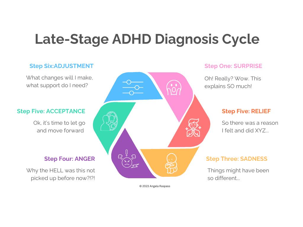 Late Stage ADHD Diagnosis Cycle © Angela Raspass 2025